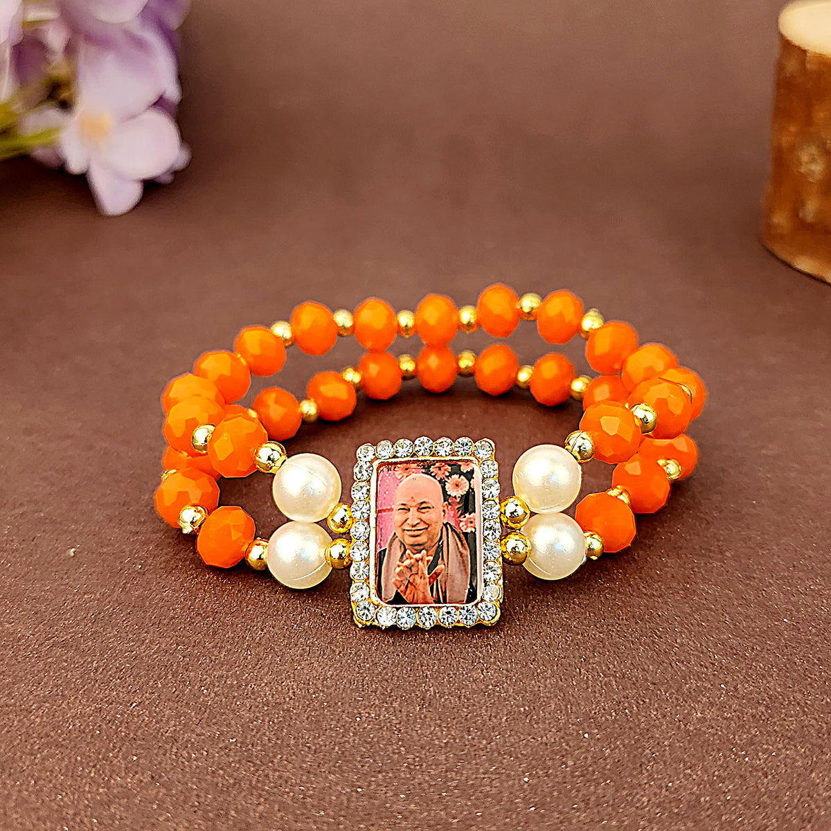 Orange Beaded Guru Ji Maharaj Bracelet 