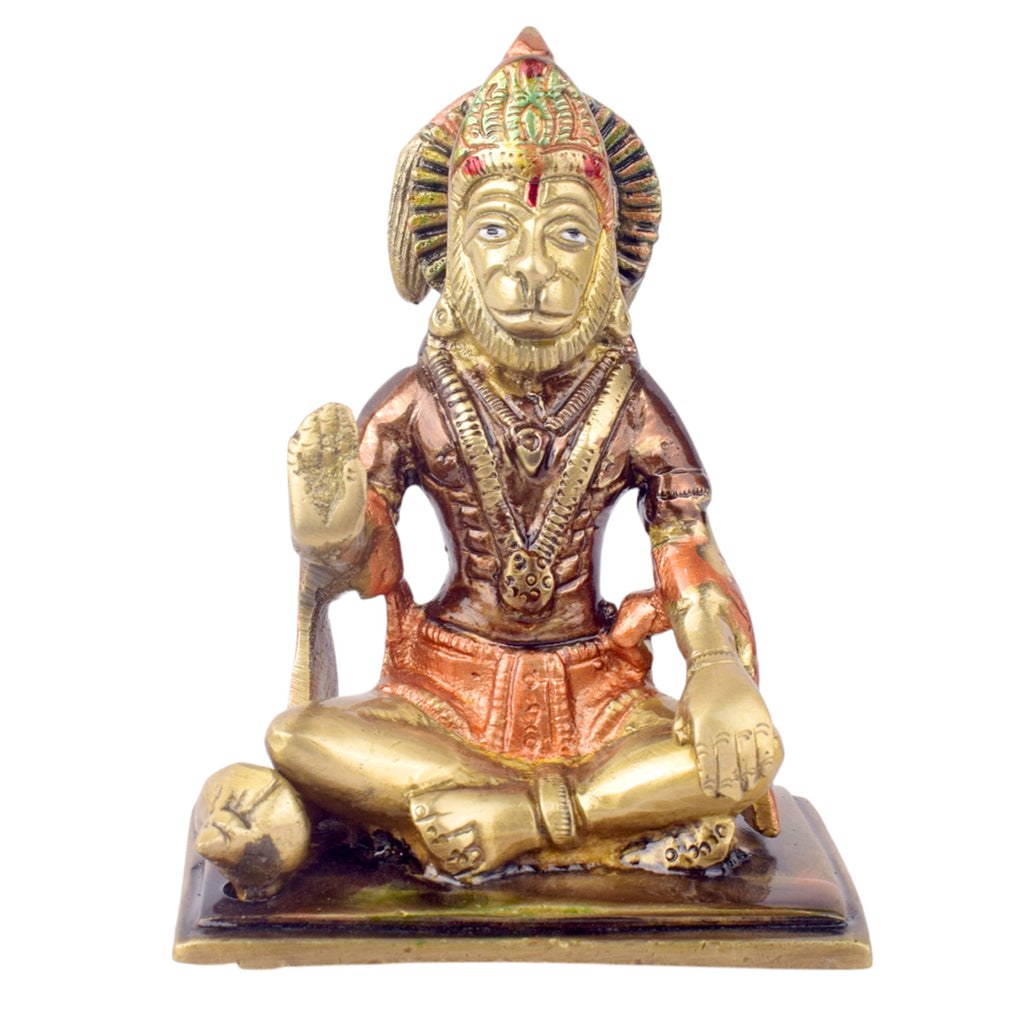 The "4.5 Inch Eternal Brass Hanuman Idol" is a finely crafted representation of Lord Hanuman, embodying strength, devotion, and divine protection. Standing at 4.5 inches tall, this compact yet striking idol is made from high-quality brass, showcasing intricate details that highlight Hanuman’s powerful form and serene expression