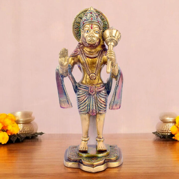 The "8.9 Inch Brass Hanuman Sculpture" is a beautifully crafted representation of Lord Hanuman, the revered deity of strength, devotion, and protection.