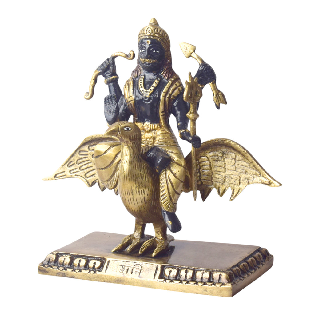  The 6.7 Inch Brass Shani Dev Idol Symbol of Justice and Protection is a beautifully crafted piece that embodies the powerful qualities of Shani Dev, the celestial deity of justice, discipline, and protection. Made from high-quality brass, this idol features Shani Dev in a detailed and commanding posture, symbolizing his ability to bring balance, fairness, and spiritual protection to those who seek his blessings. 