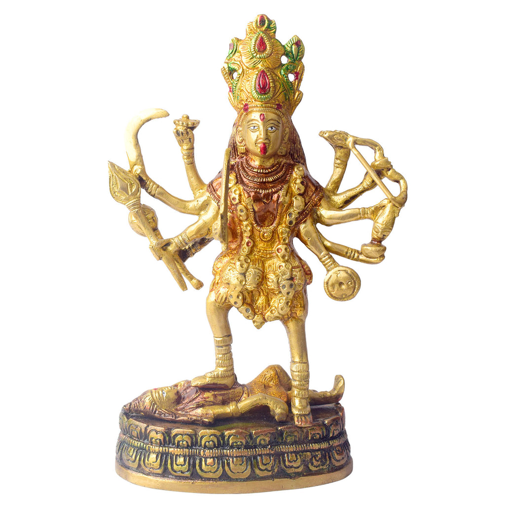 Embrace the divine power and energy of Kali Mata with this intricately handcrafted 9-inch Brass Kali Mata Idol. Known as the goddess of destruction, transformation, and liberation, Kali Mata represents the removal of negativity and the triumph of good over evil.