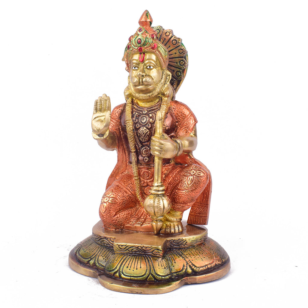 The "8.9 Inch Brass Hanuman Sculpture" is a beautifully crafted representation of Lord Hanuman, the revered deity of strength, devotion, and protection.