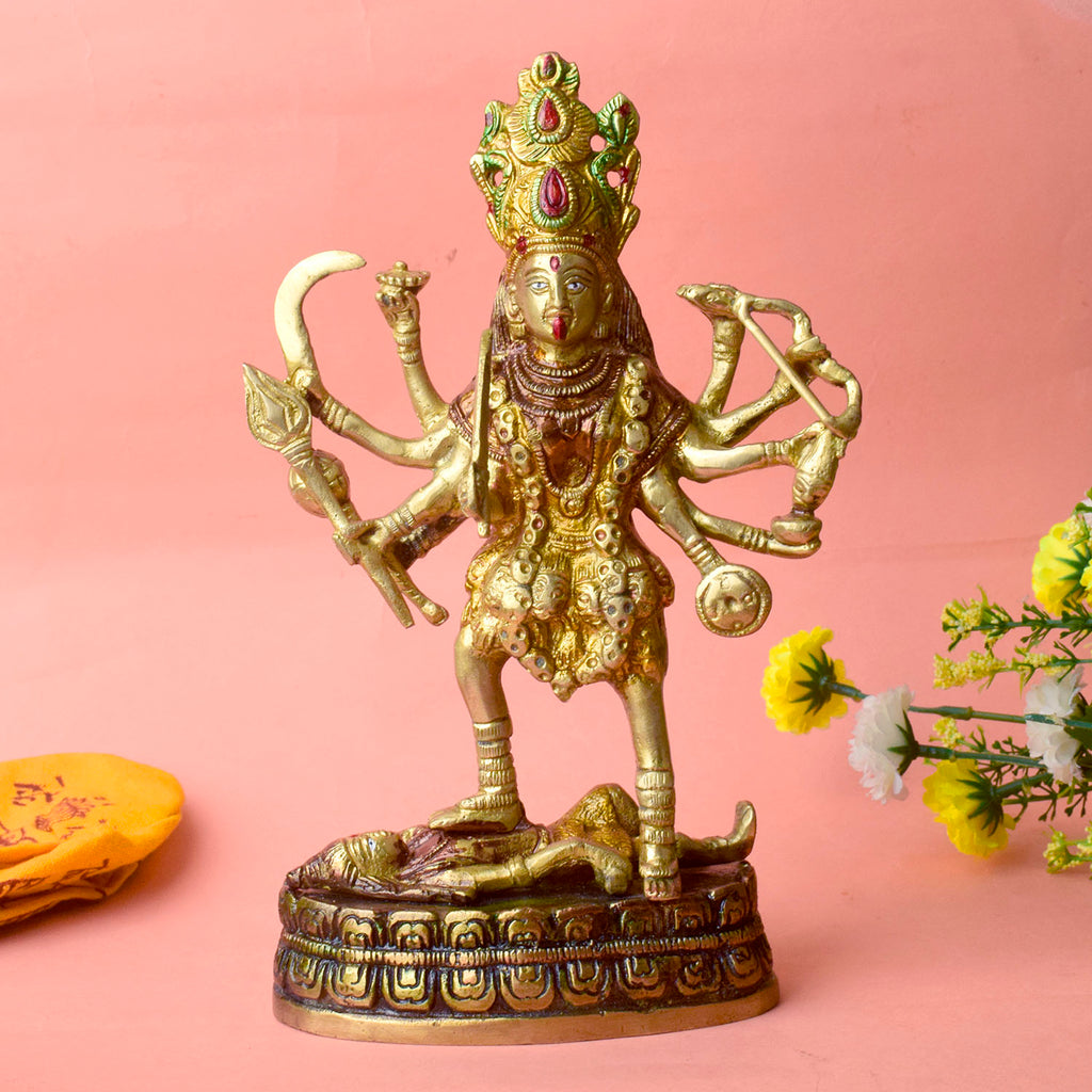 Embrace the divine power and energy of Kali Mata with this intricately handcrafted 9-inch Brass Kali Mata Idol. Known as the goddess of destruction, transformation, and liberation, Kali Mata represents the removal of negativity and the triumph of good over evil.