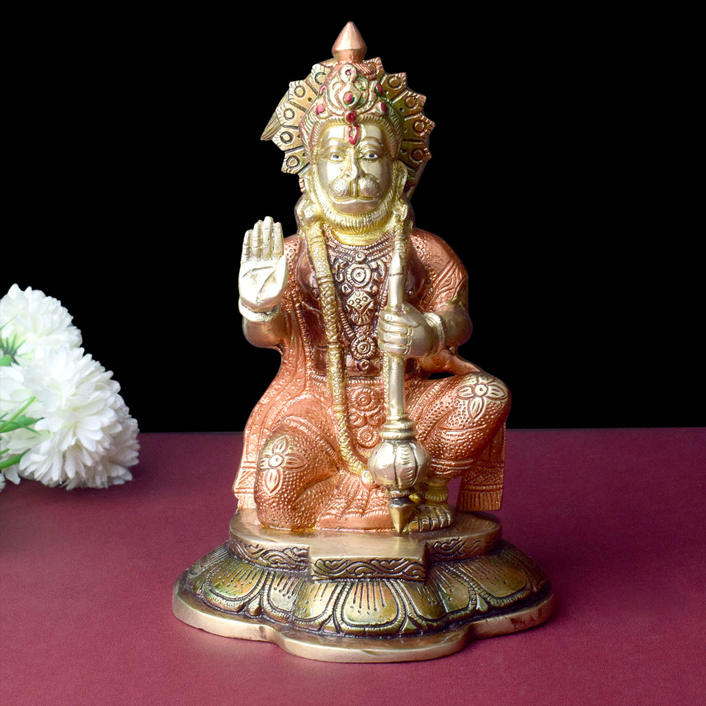 The "8.9 Inch Brass Hanuman Sculpture" is a beautifully crafted representation of Lord Hanuman, the revered deity of strength, devotion, and protection.