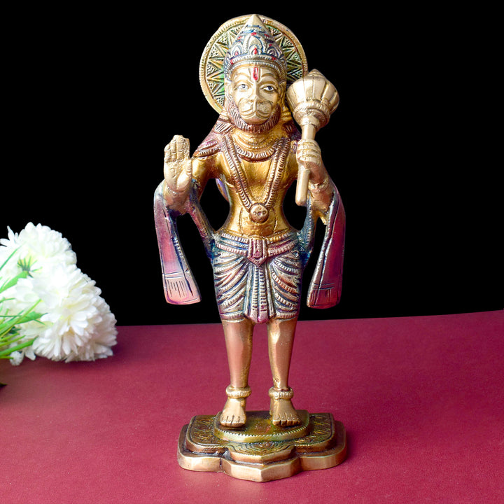 The "8.9 Inch Brass Hanuman Sculpture" is a beautifully crafted representation of Lord Hanuman, the revered deity of strength, devotion, and protection.