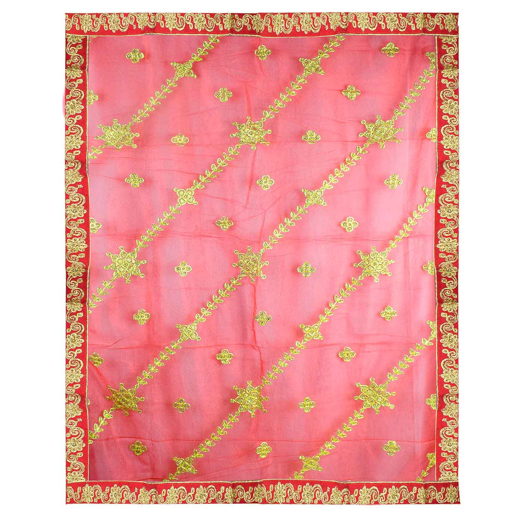 Graceful Mata Ki Chunri adorned with intricate golden embroidery, ideal for Devi Puja, temple offerings, and religious ceremonies. Measuring 216 cm (85 inches) in length and 104 cm (41 inches) in height, this Chunri is crafted from high-quality fabric with elegant gold detailing. Perfect for Navratri, Durga Puja, and festive decorations.

Shop Premium Mata Ki Chunri, Designer Devi Chunri, and more at Satvik Store for authentic spiritual products