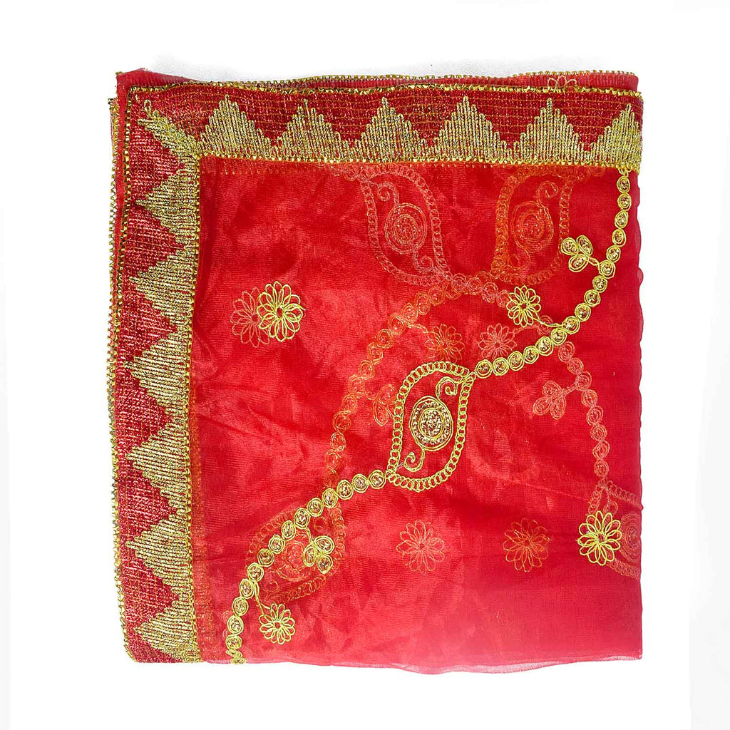 Traditional Mata Ki Chunri with intricate golden embroidery, ideal for Devi Puja, temple offerings, and festive rituals. Measuring 214 cm (84 inches) in length and 101 cm (40 inches) in height, this Chunri is made with premium fabric and elegant gold detailing. Perfect for Navratri, Durga Puja, and other religious ceremonies.

Find Exclusive Mata Ki Chunri Designs, Large Devi Chunri, and more at Satvik Store for authentic spiritual products.