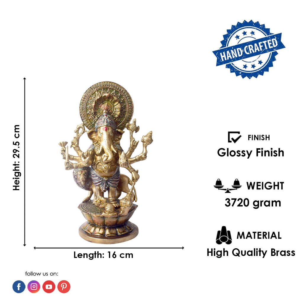 The "11.6 Inch Ganesh Idol" is a majestic and detailed representation of Lord Ganesha, embodying divine presence, prosperity, and new beginnings. Standing at 11.6 inches tall, this idol features intricate craftsmanship, capturing Ganesha’s serene expression and symbolic attributes, including his axe, lotus, and modak.