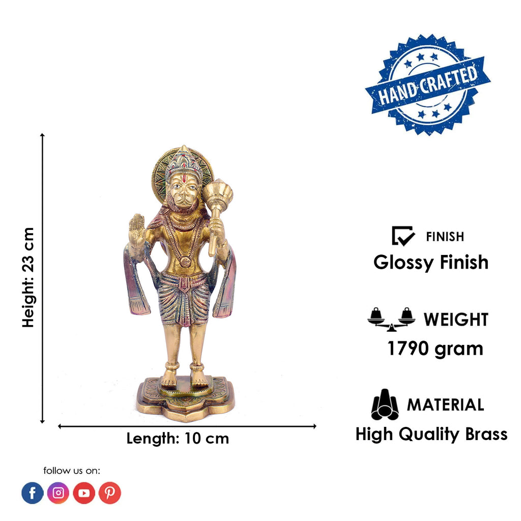 The "8.9 Inch Brass Hanuman Sculpture" is a beautifully crafted representation of Lord Hanuman, the revered deity of strength, devotion, and protection.