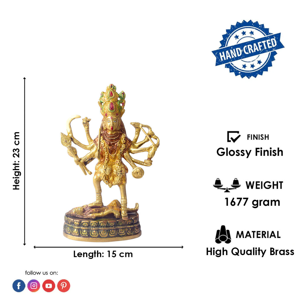 Embrace the divine power and energy of Kali Mata with this intricately handcrafted 9-inch Brass Kali Mata Idol. Known as the goddess of destruction, transformation, and liberation, Kali Mata represents the removal of negativity and the triumph of good over evil.