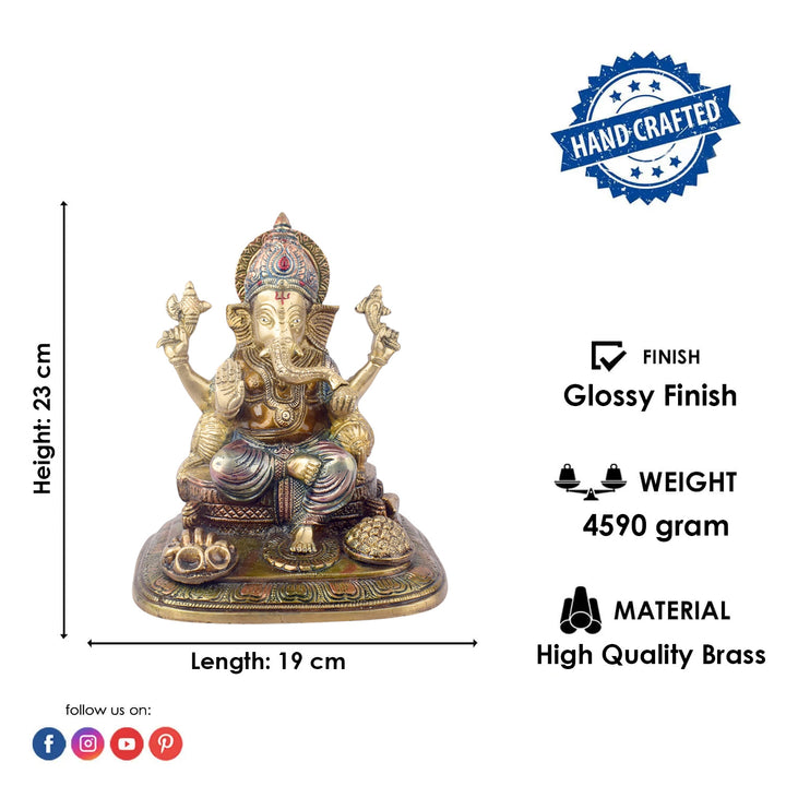 The "9.1 Inch Sacred Ganesh Idol" is a beautifully crafted statue of Lord Ganesha, symbolizing wisdom, success, and the removal of obstacles. Standing at 9.1 inches tall, it features intricate detailing and traditional attributes like the axe, lotus, and modak.