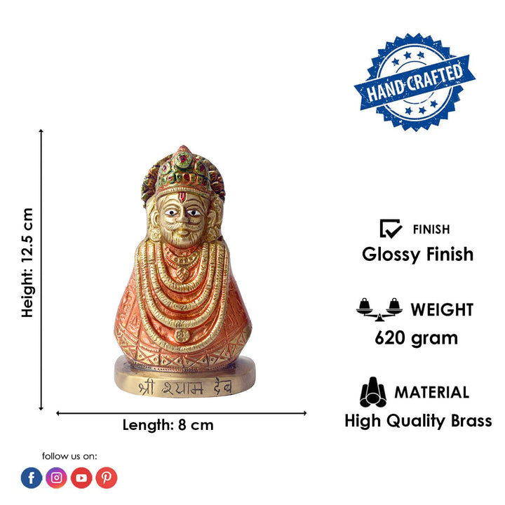 This Khatu Shyam idol is a symbol of divine grace, devotion, and spiritual protection. Crafted with exquisite detail, it beautifully captures the serene expression of Lord Khatu Shyam, a revered deity known for bestowing blessings of prosperity, health, and happiness upon his devotees.