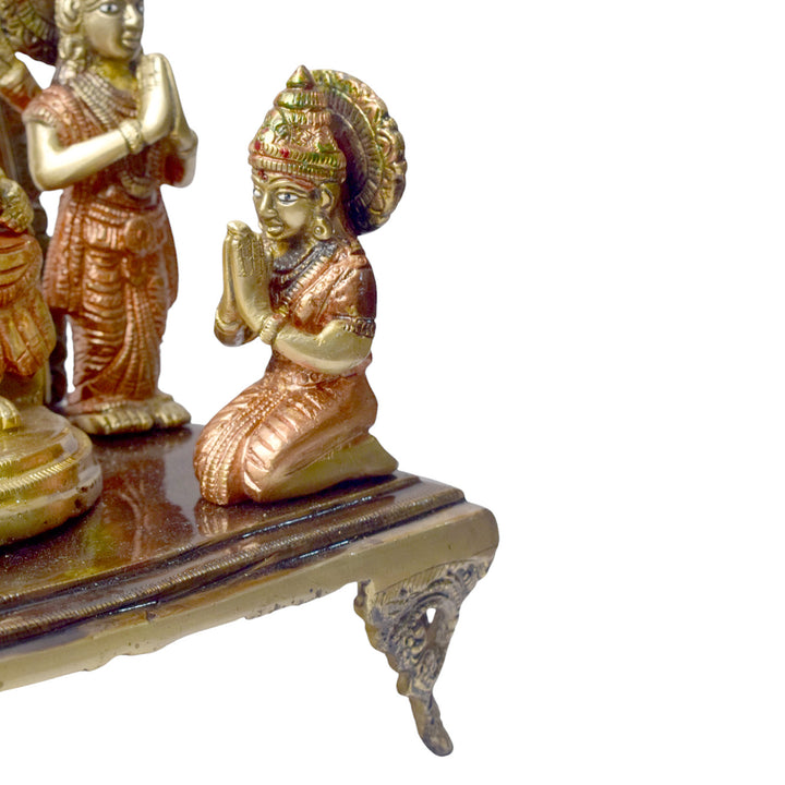 Enhance your spiritual space with this beautifully crafted 13.5-inch Brass Ram Panchayat Idol. Featuring the revered figures of Lord Ram, Sita, Lakshman, and Hanuman, this idol beautifully represents the harmony, strength, and devotion of the Ramayan. 