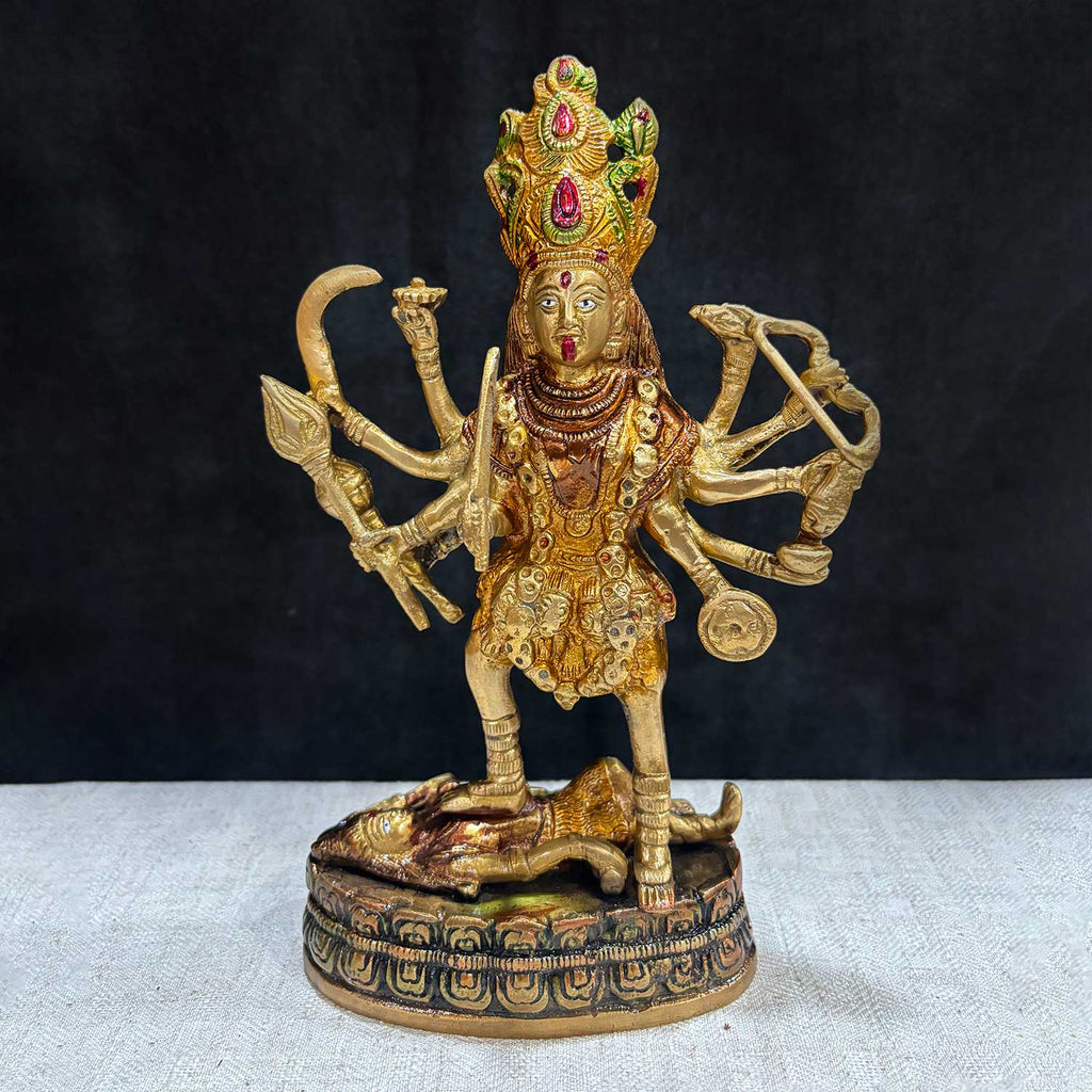 Embrace the divine power and energy of Kali Mata with this intricately handcrafted 9-inch Brass Kali Mata Idol. Known as the goddess of destruction, transformation, and liberation, Kali Mata represents the removal of negativity and the triumph of good over evil.