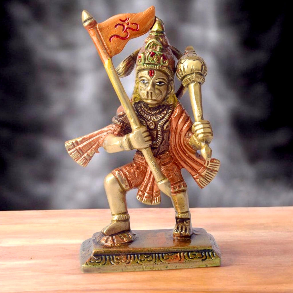 The "4.9 Inch Sacred Brass Hanuman Statue" is a beautifully crafted representation of Lord Hanuman, symbolizing strength, devotion, and protection. Standing at 4.9 inches tall, this intricately detailed statue is made from high-quality brass, capturing Hanuman’s powerful stance and serene expression.