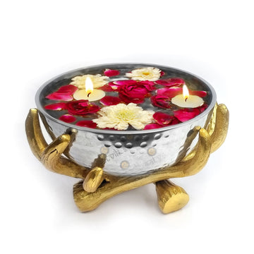 SATVIK Decorative 8 Inch Brass Urli Embossed For Floating Candles and  Flowers Designer Bowl For Living Room Decoration